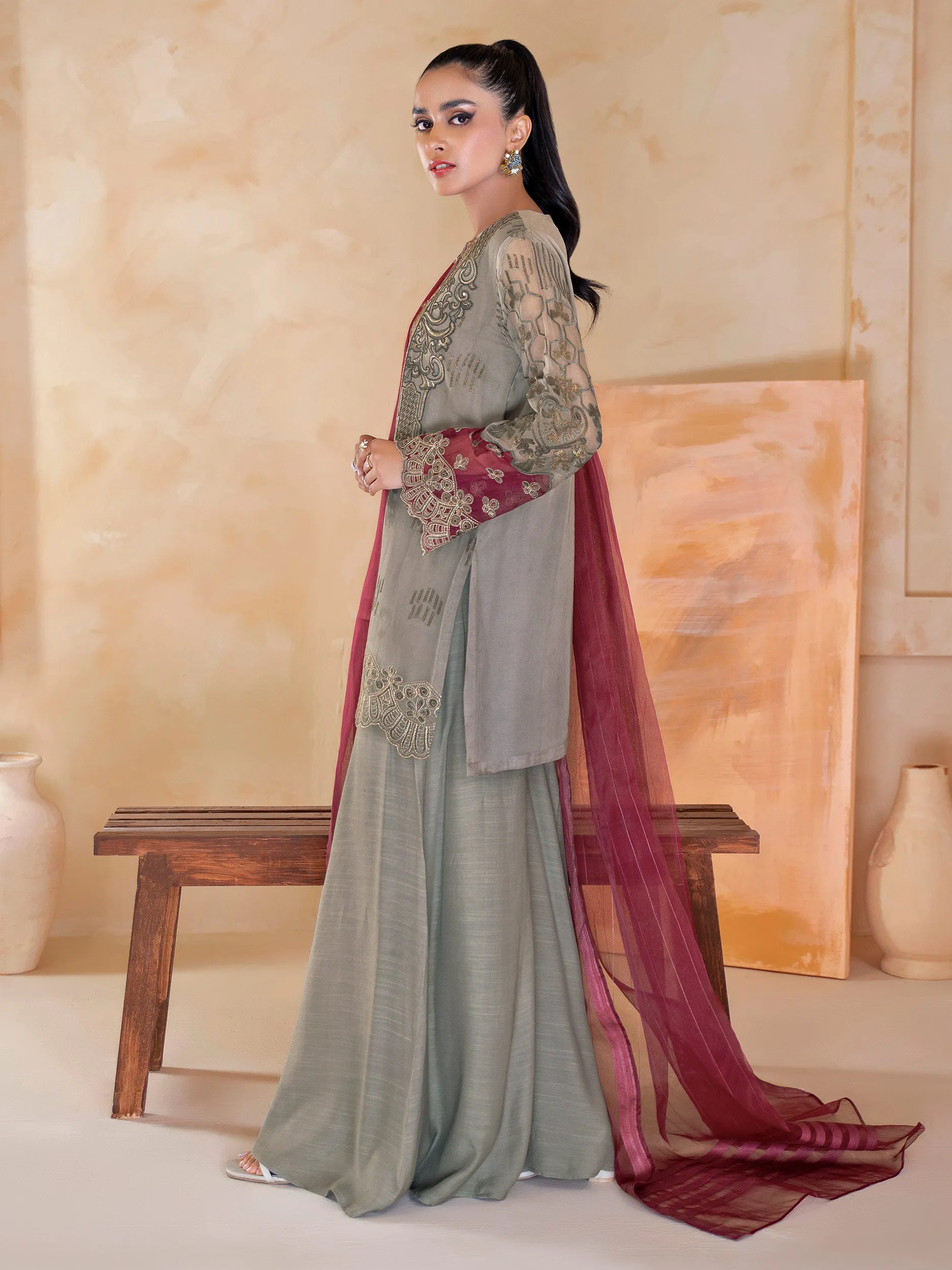 3 Piece Organza Suit-Embroidered (Unstitched)