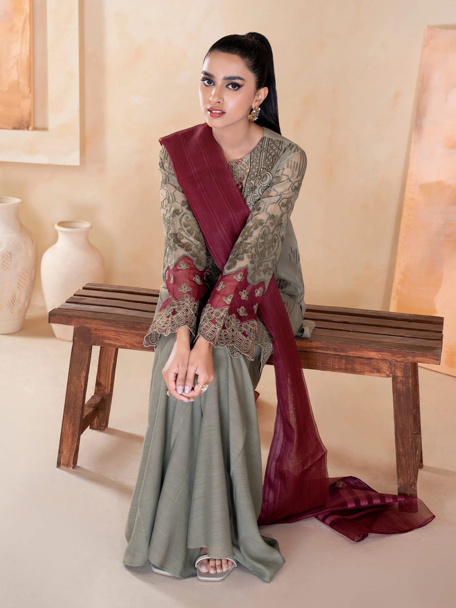 3 Piece Organza Suit-Embroidered (Unstitched)