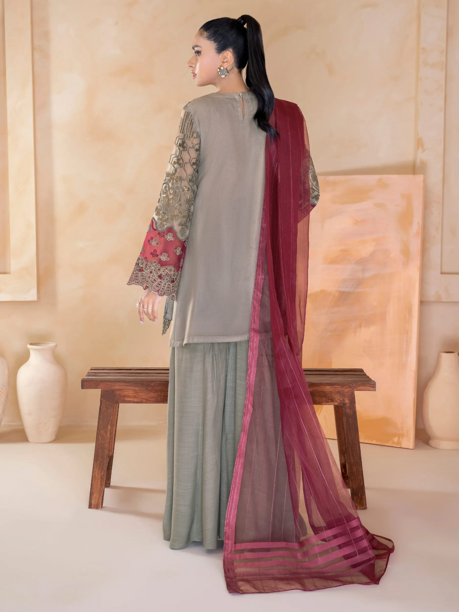 3 Piece Organza Suit-Embroidered (Unstitched)