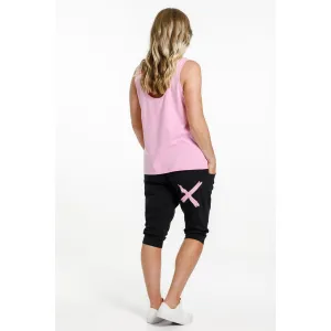 3/4 apartment pants black with pink bloom x size 6