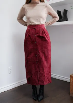 80s Merlot Suede Midi Skirt - 6