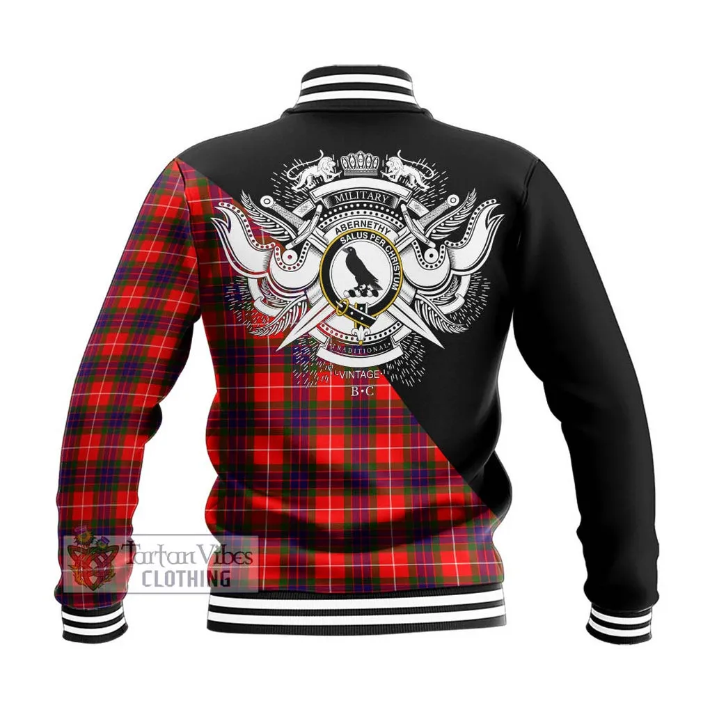 Abernethy Tartan Baseball Jacket with Family Crest and Military Logo Style