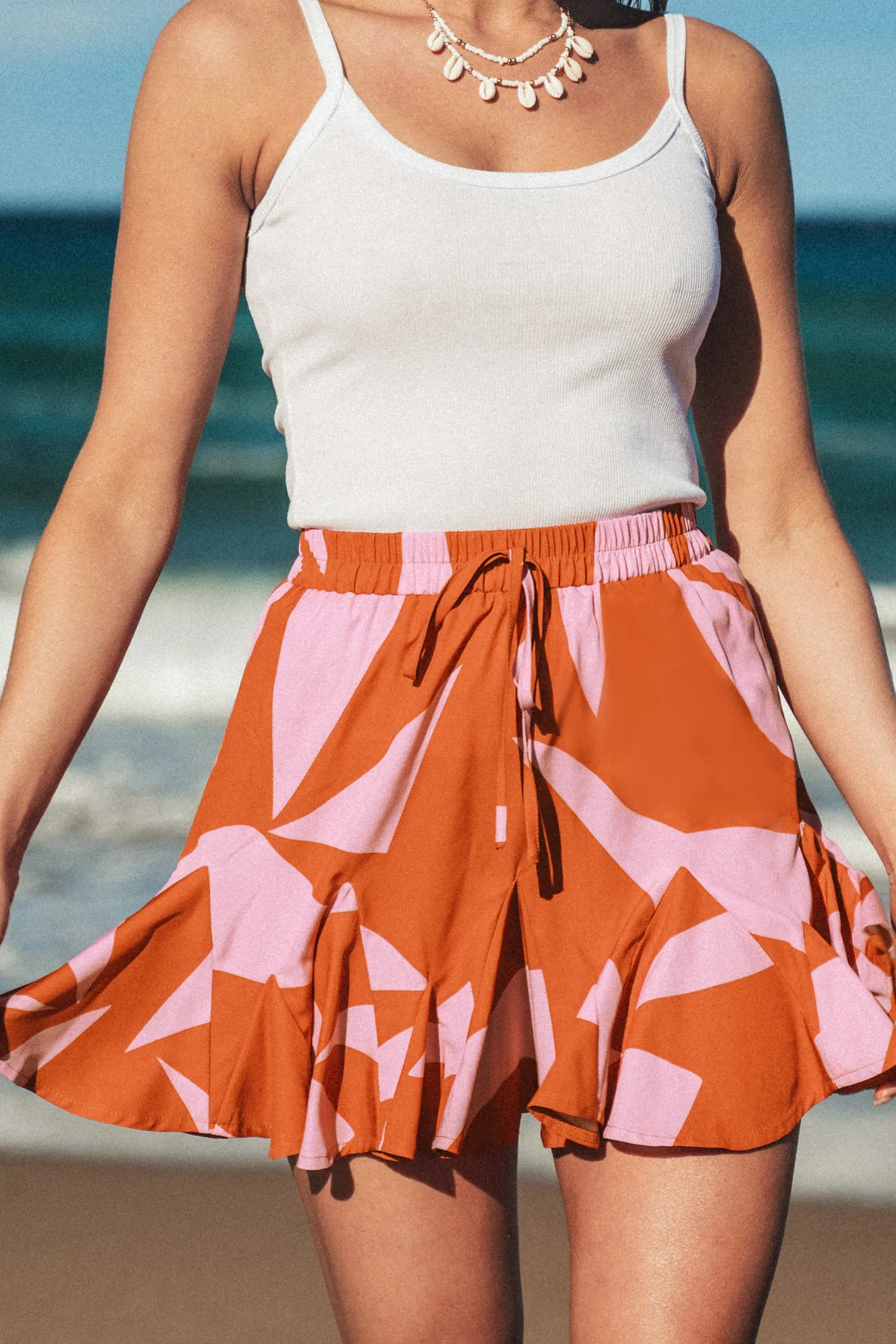Abstract Print Ruffled Skirt