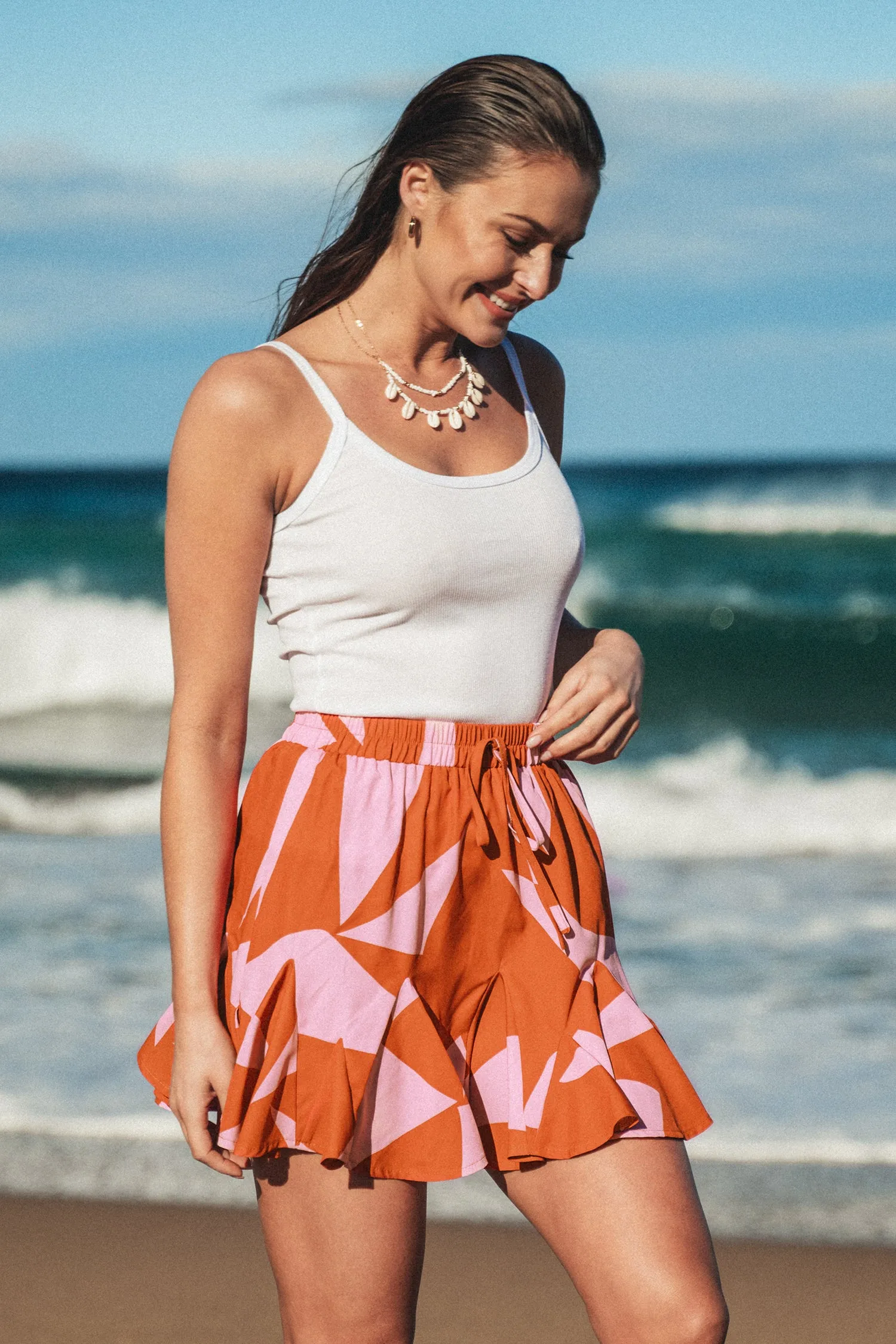 Abstract Print Ruffled Skirt