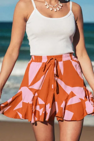 Abstract Print Ruffled Skirt