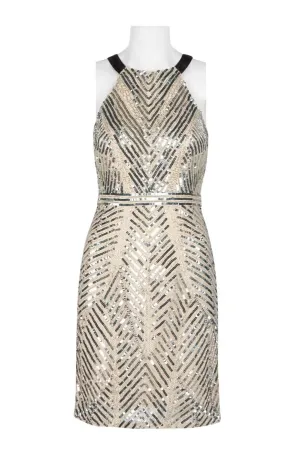 Aidan Mattox Glamorous Sequin Halter Bodycon Dress with Concealed Zipper