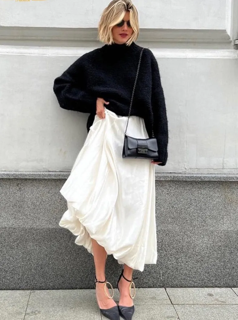 Alexine Valance Hem Flare Satin Skirts - 3 Colors