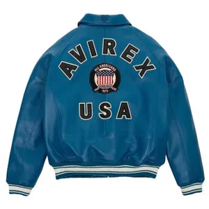 Avirex Military Blue Bomber Leather Jacket