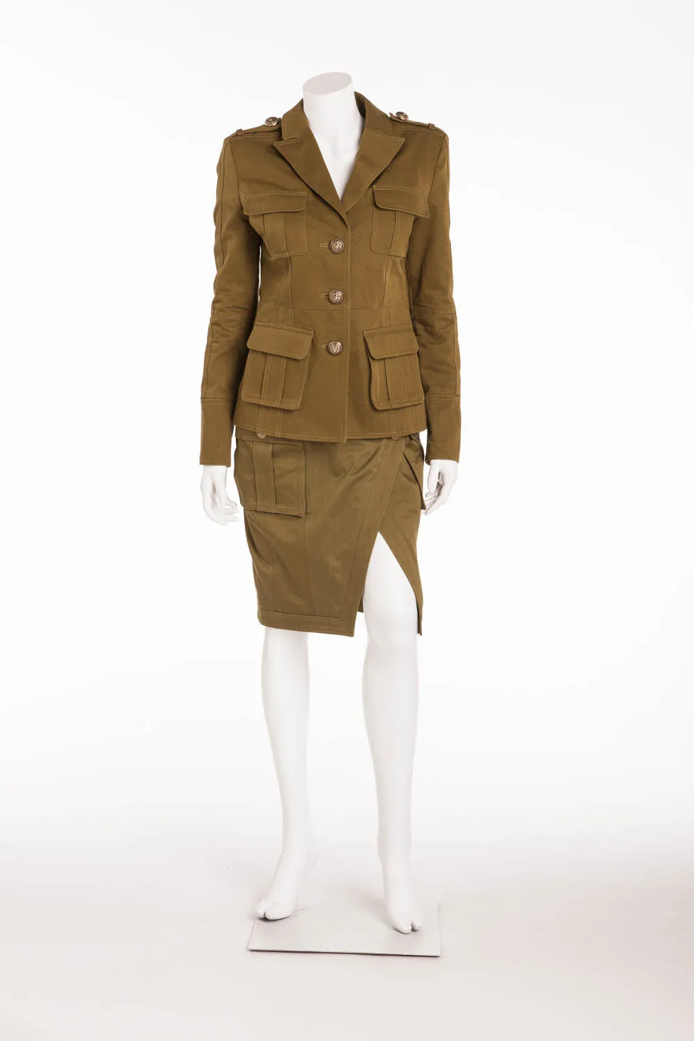 Balmain - Twill Olive Green Military Style Blazer  - FR 40