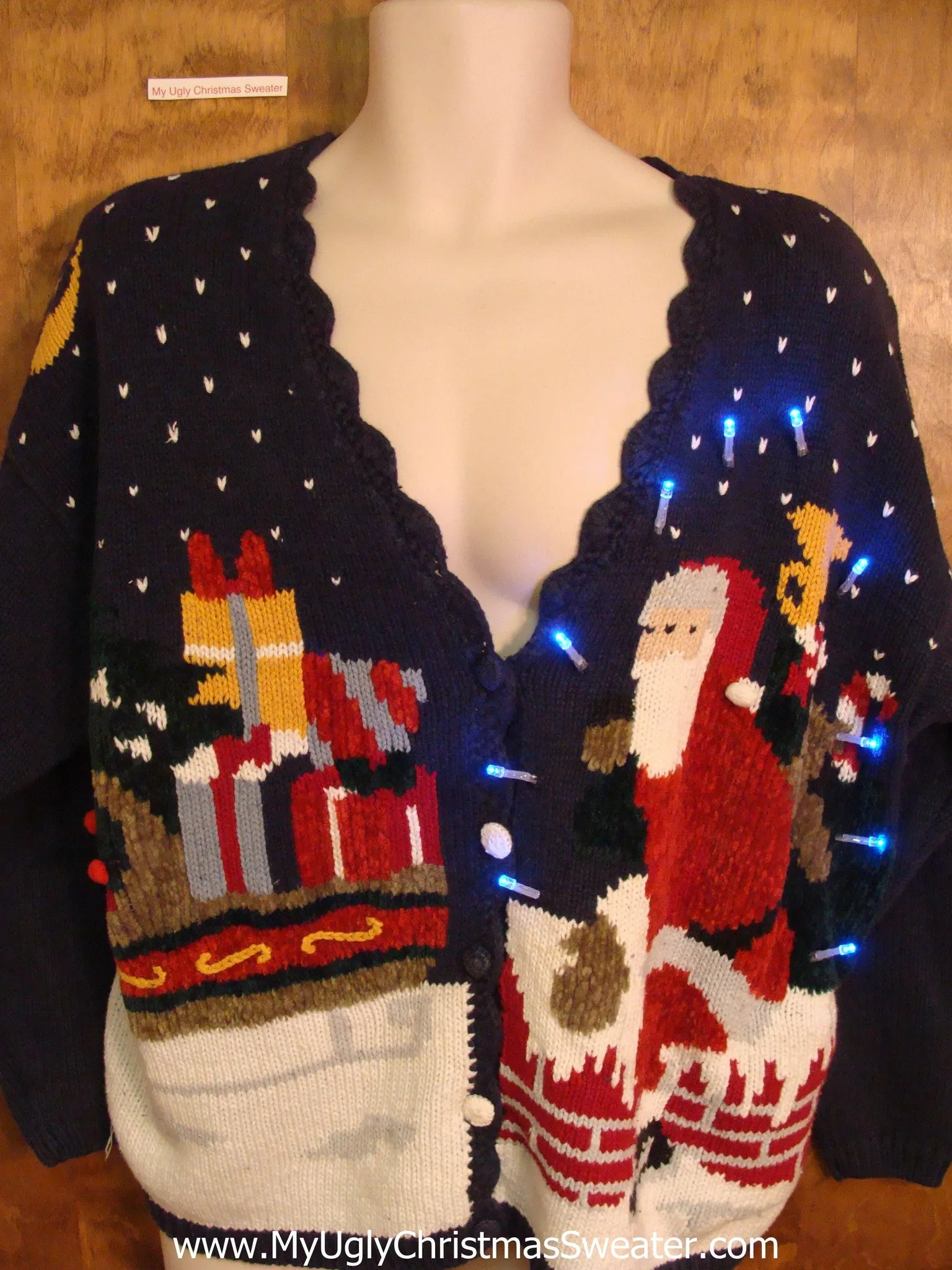 Best Santa on the Roof 80s Light Up Ugly Xmas Sweater