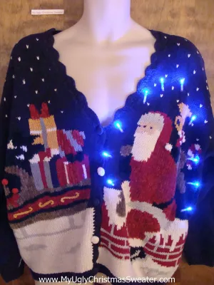 Best Santa on the Roof 80s Light Up Ugly Xmas Sweater