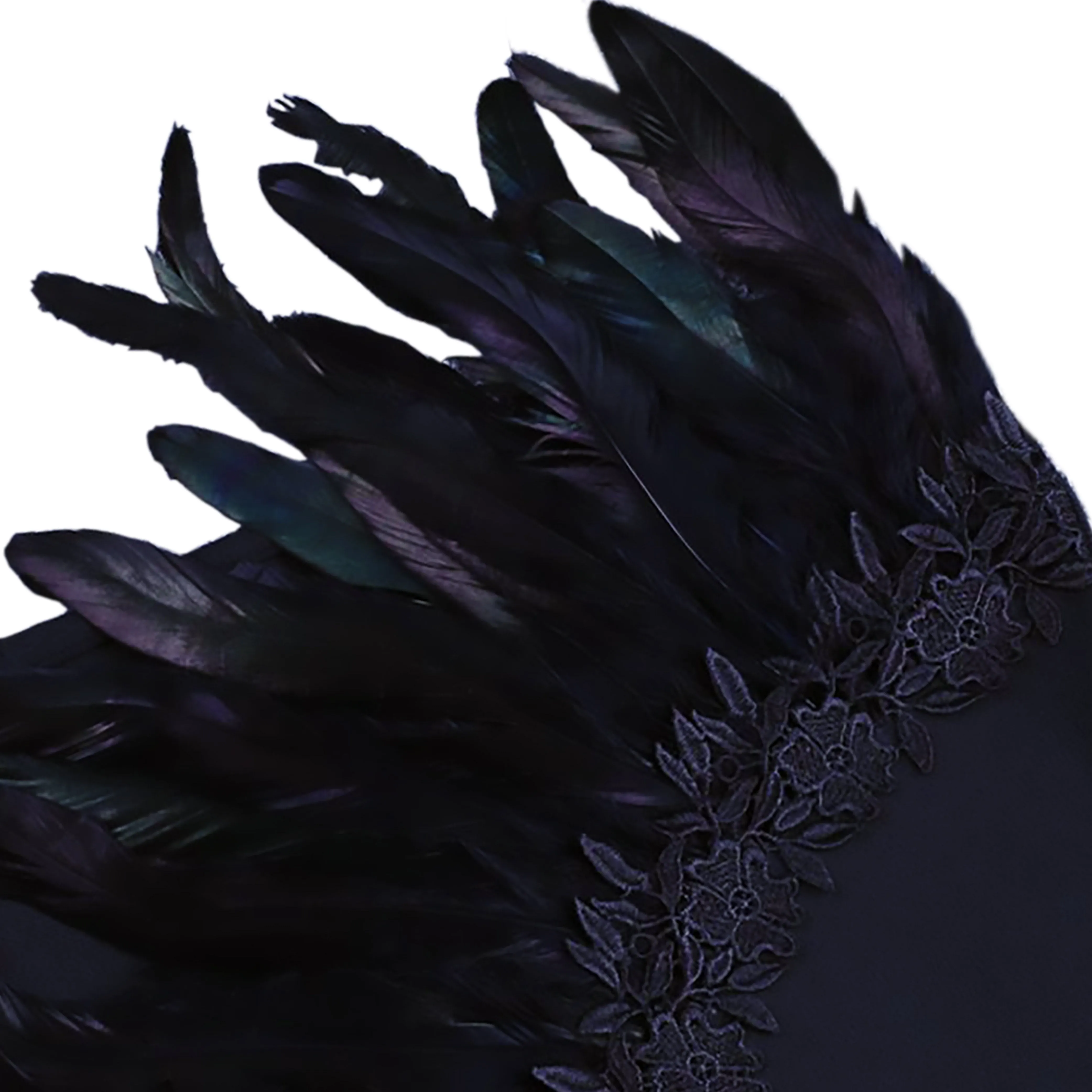 Black Feather Lace Detail Shoulderless Strapless Mini Bodycon