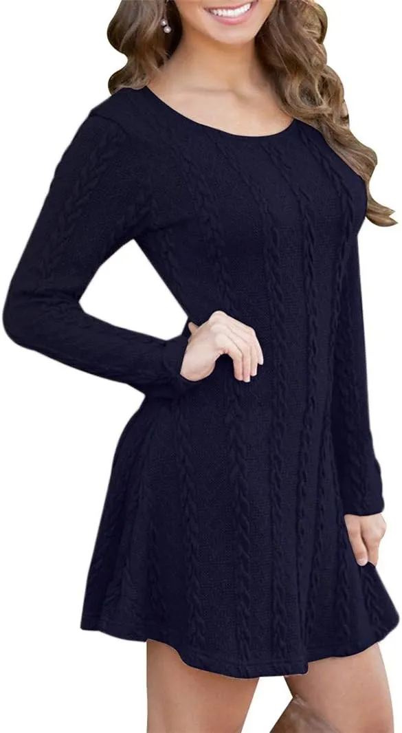 BOFETA Womens Crew Neck Long Sleeve Solid Sweater Chunky Knit Casual Elegant Sweaters XS-3XL