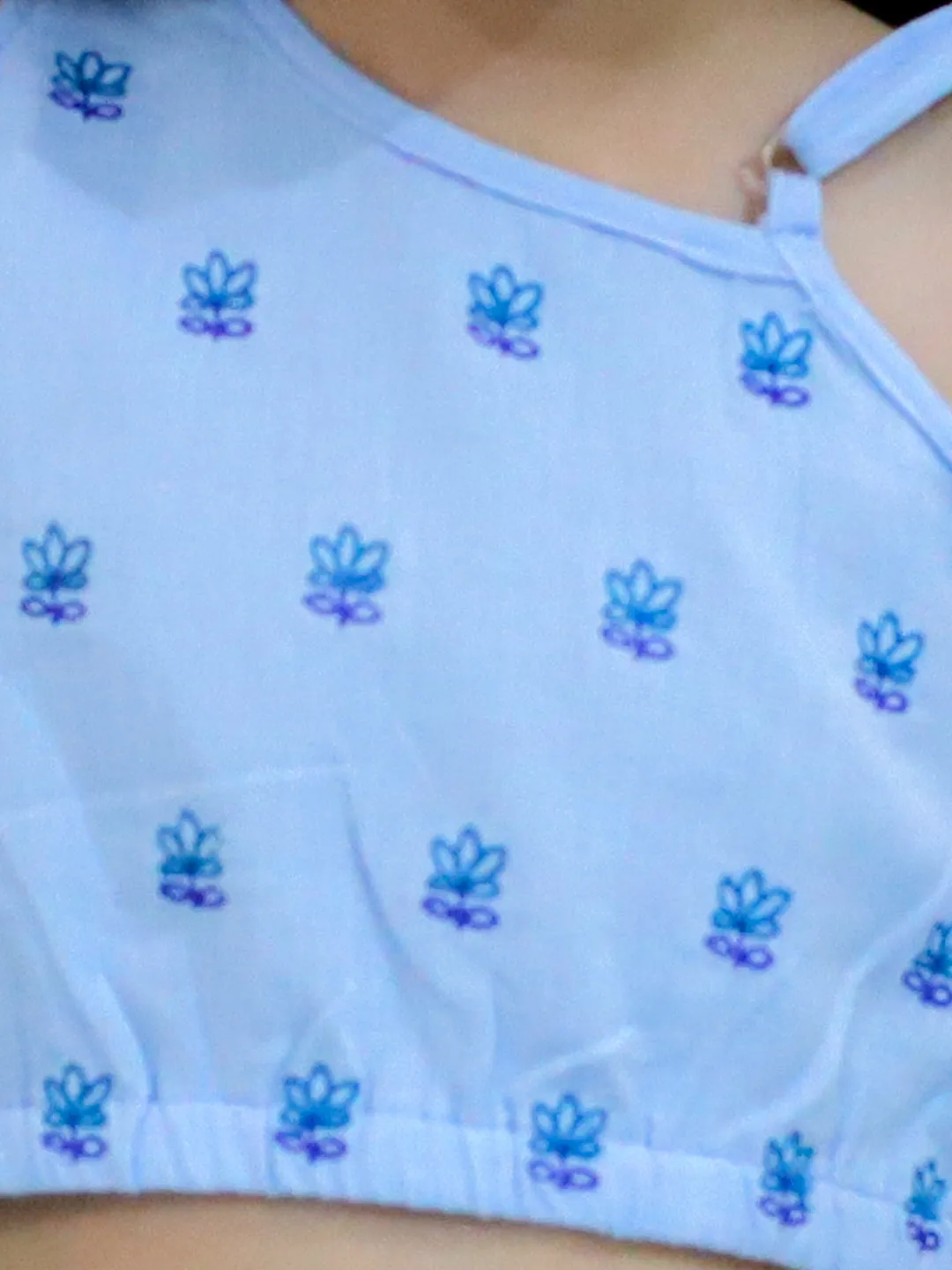 BownBee Girls Cotton Embroidered Top with Palazzo Pants Co Ords- Blue
