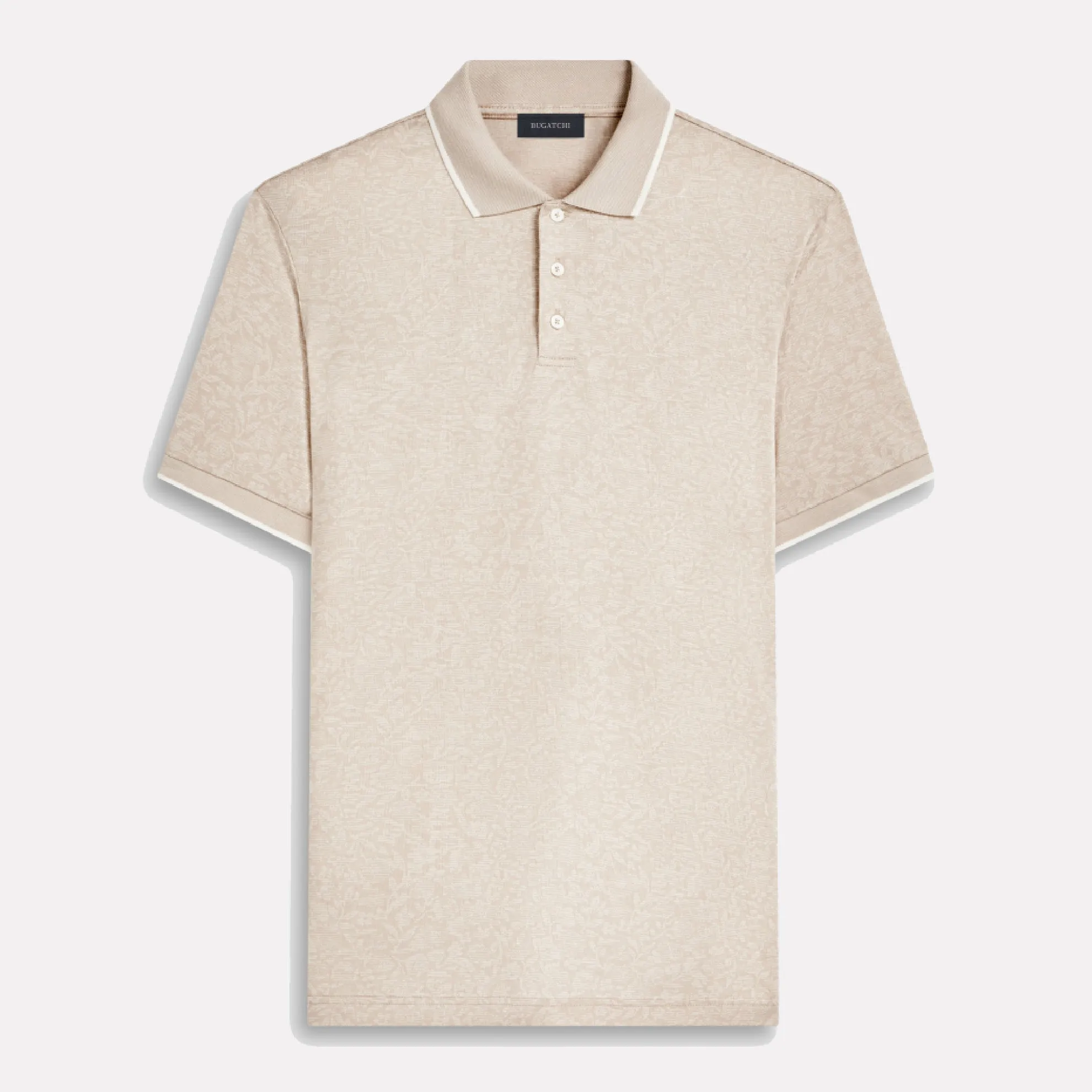 BUGATCHI Short Sleeve Three Button Polo / Beige