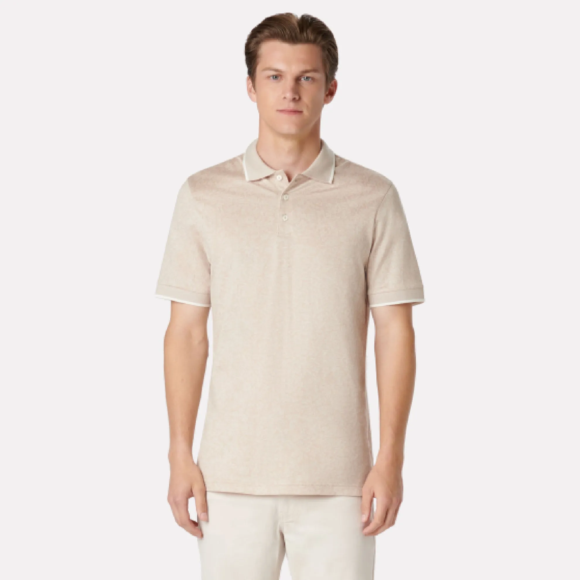 BUGATCHI Short Sleeve Three Button Polo / Beige
