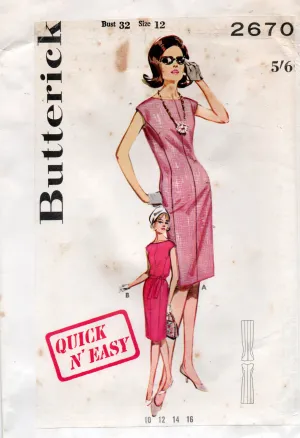 Butterick 2670 Womens EASY Panelled Sheath Dress 1960s Vintage Sewing Pattern Size 12 Bust 32 inches UNUSED Factory Folded