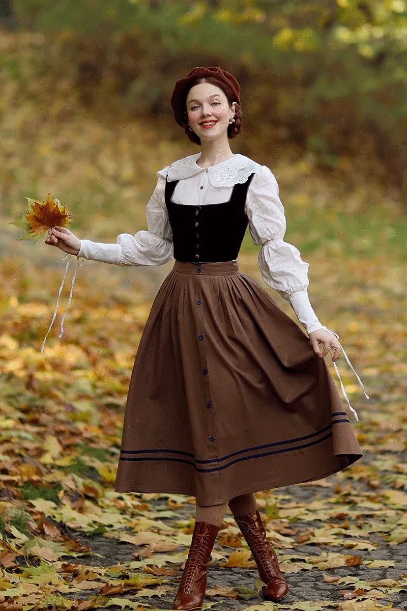 Button Wool Skirt, Brown Skirt for Women C3779