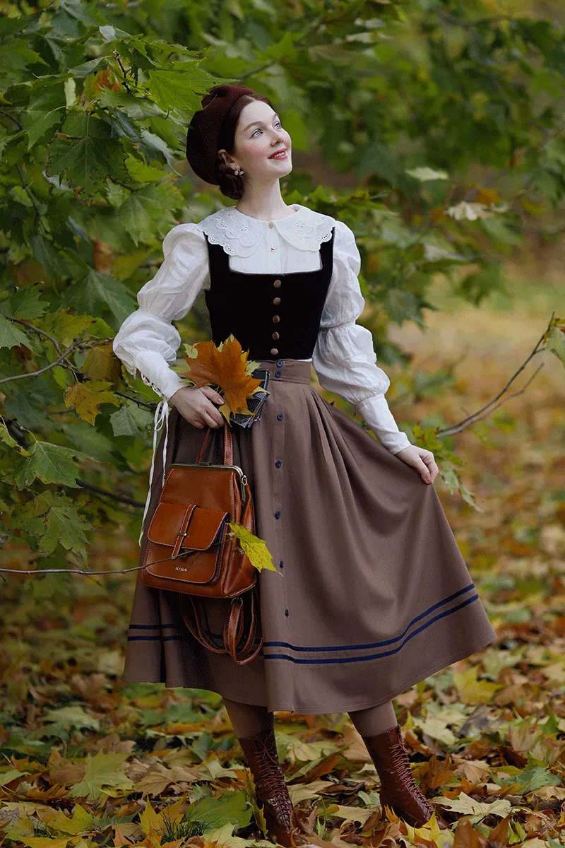 Button Wool Skirt, Brown Skirt for Women C3779