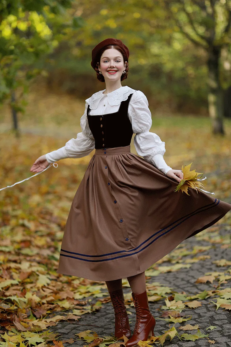 Button Wool Skirt, Brown Skirt for Women C3779