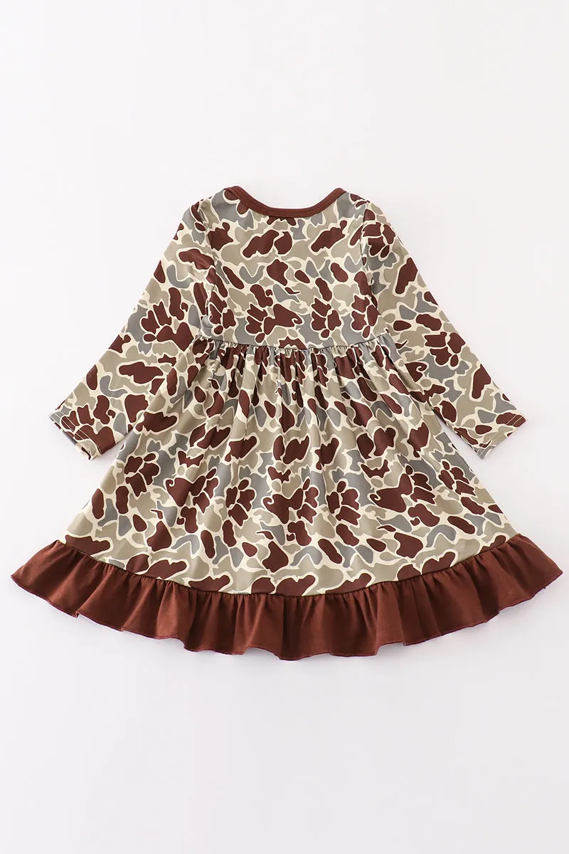 Camouflage print ruffle dress