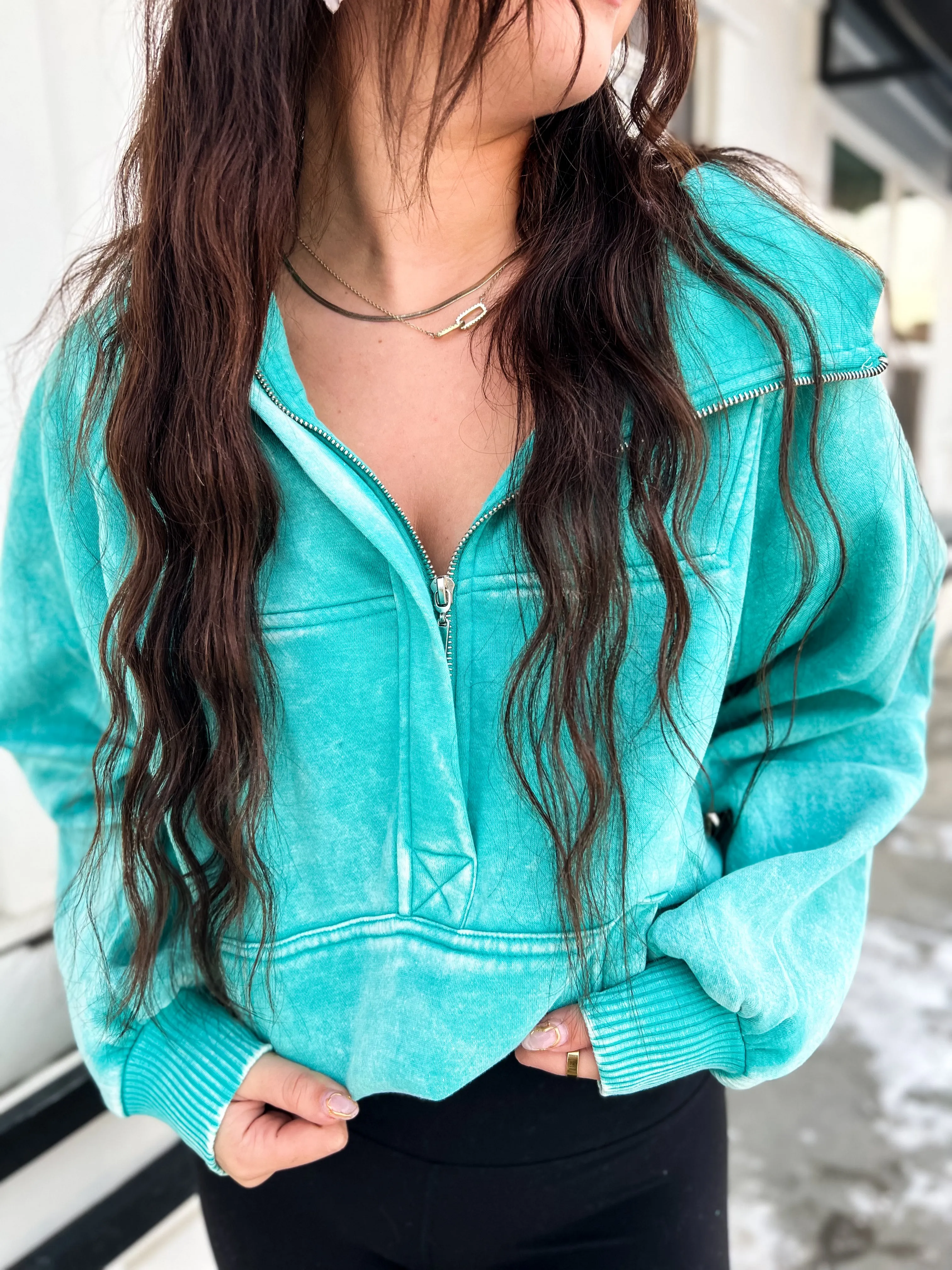 Casual Charm Oversize Kangaroo Hoodie- Turquoise