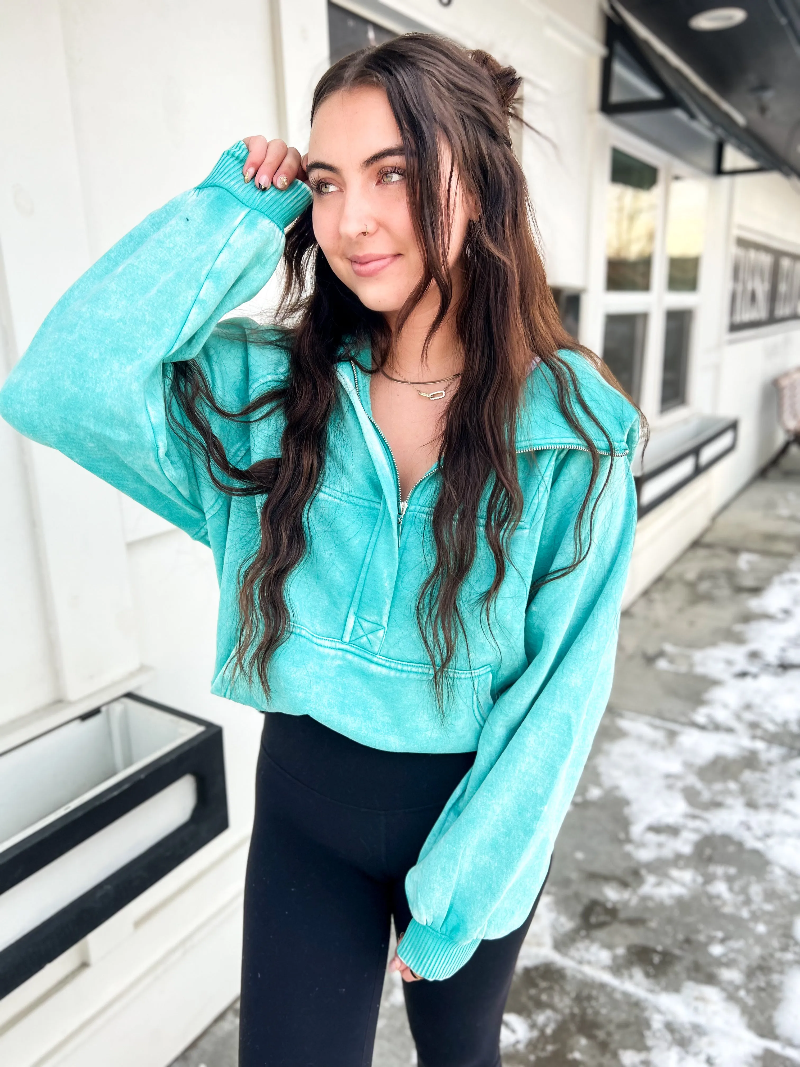 Casual Charm Oversize Kangaroo Hoodie- Turquoise