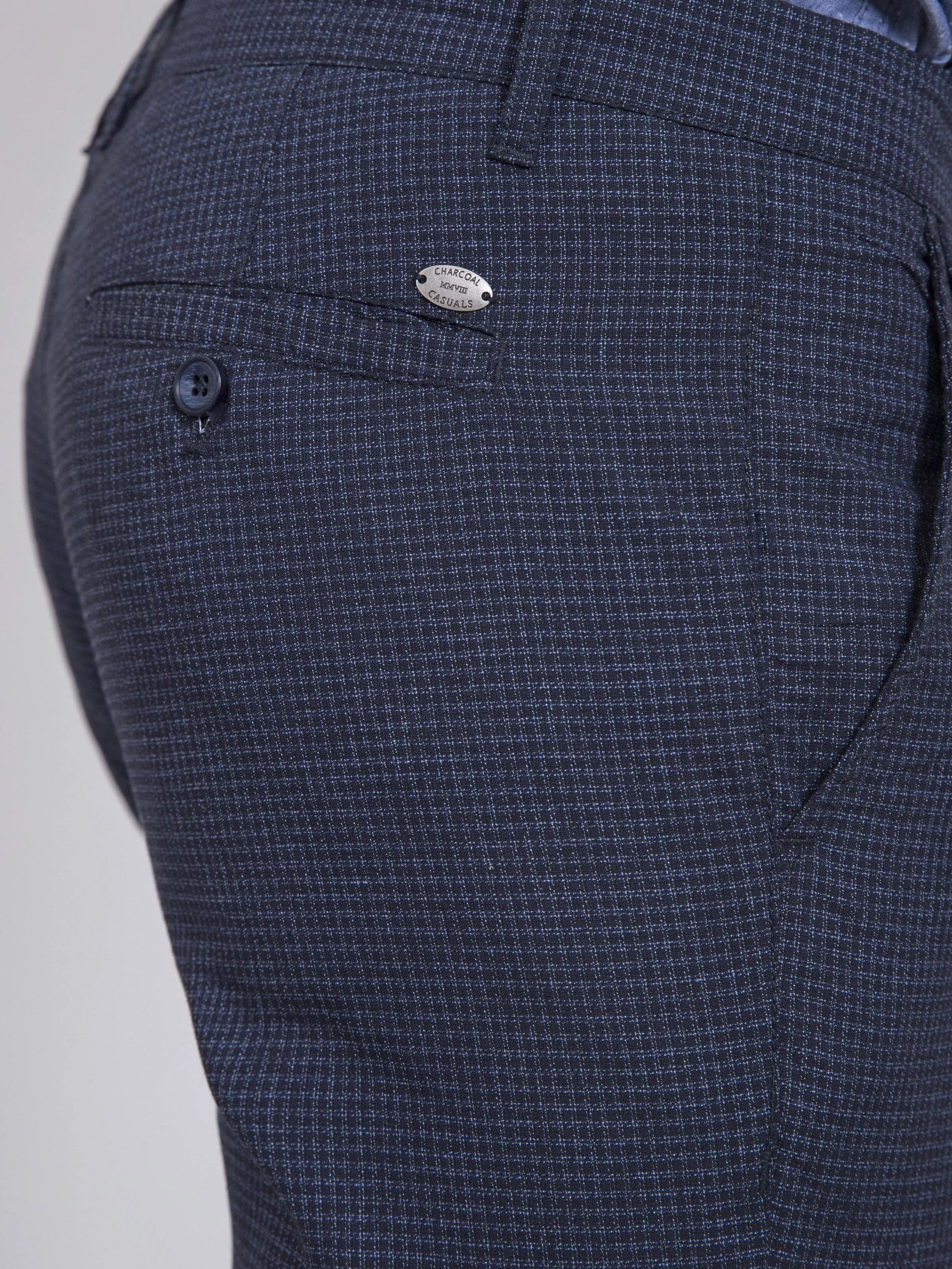 CASUAL PANT SLIM FIT NAVY BLUE CHECK