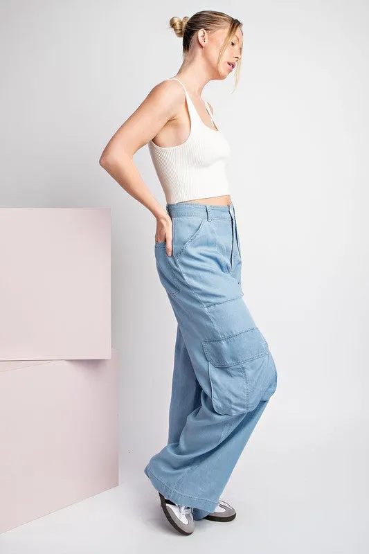 Chambray Mineral Washed Cargo Straight Leg Pants