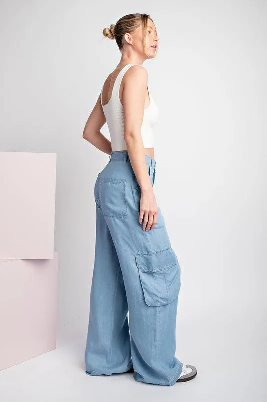 Chambray Mineral Washed Cargo Straight Leg Pants