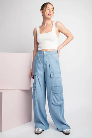 Chambray Mineral Washed Cargo Straight Leg Pants