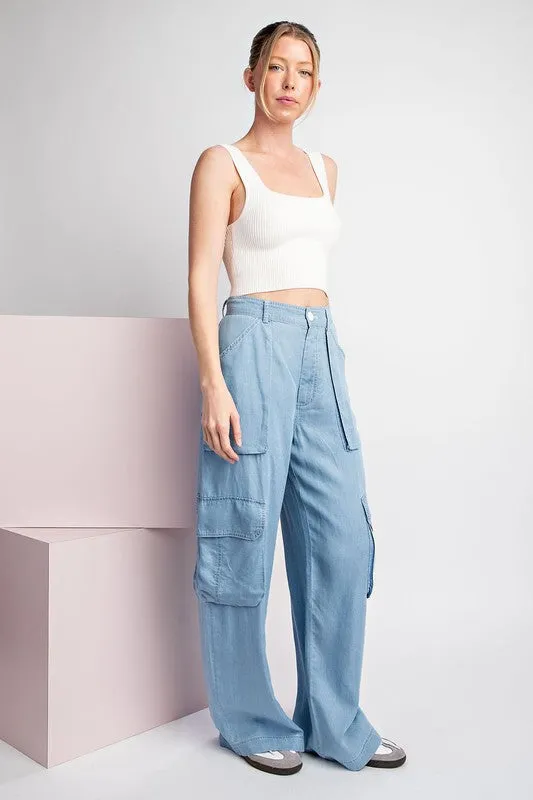 Chambray Mineral Washed Cargo Straight Leg Pants
