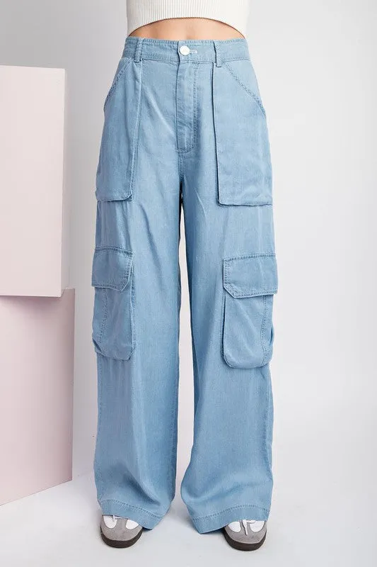 Chambray Mineral Washed Cargo Straight Leg Pants