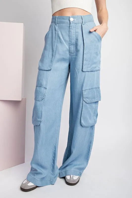 Chambray Mineral Washed Cargo Straight Leg Pants