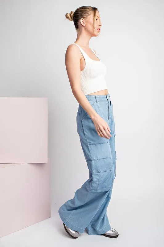 Chambray Mineral Washed Cargo Straight Leg Pants