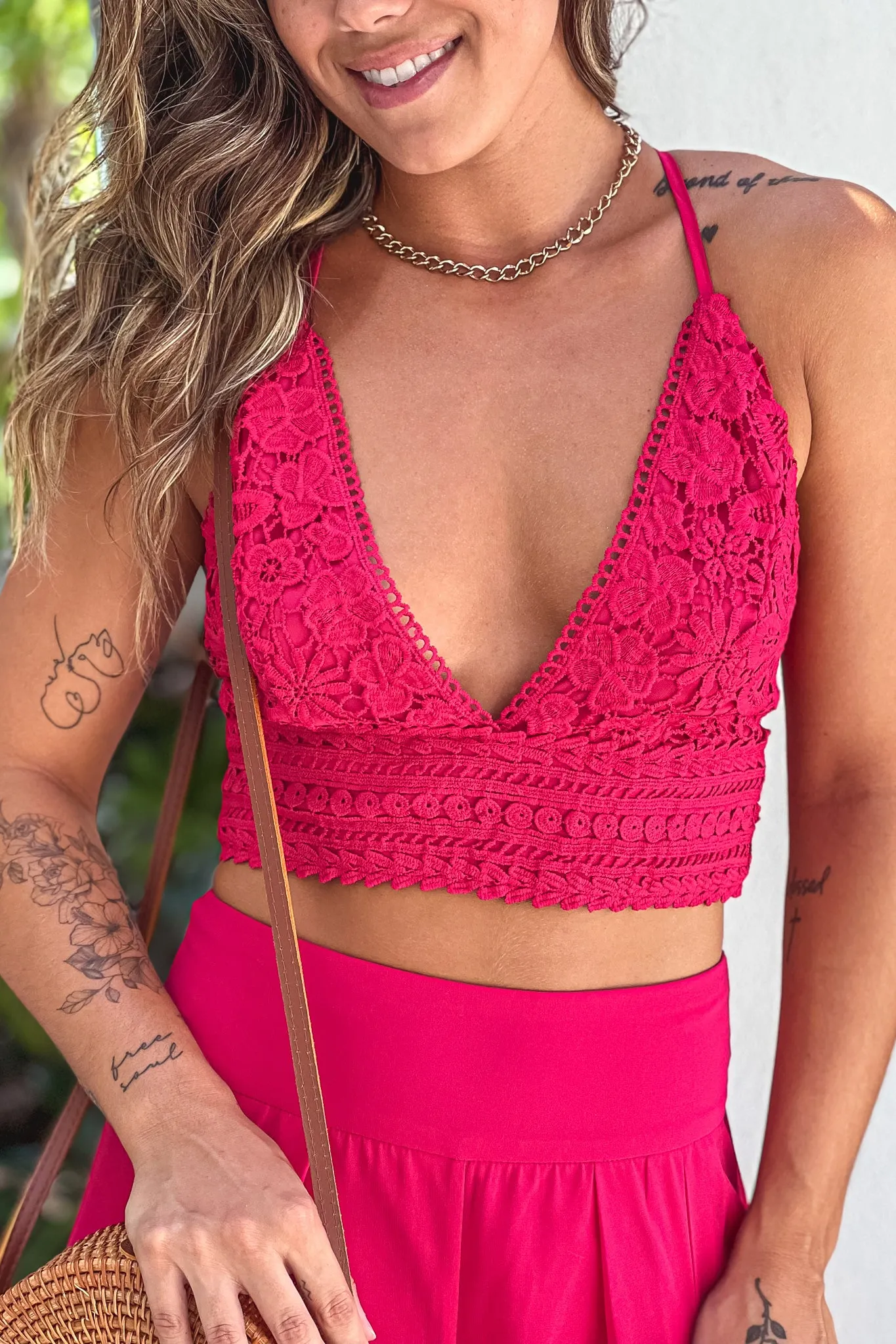 Cherry Crochet Top And Palazzo Pants Set