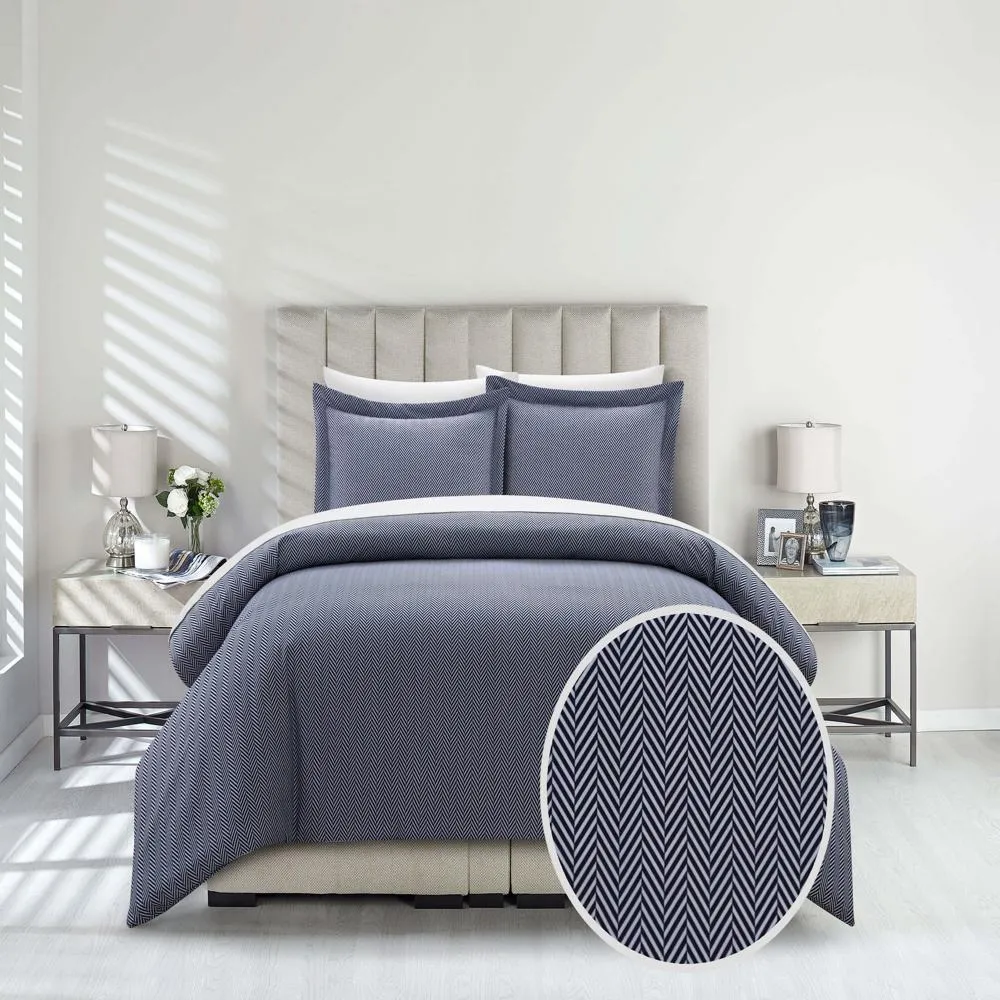 Chic Home Laurel Duvet Cover Set Graphic Herringbone Pattern Print Design Bedding - Pillow Sham Included - 2 Piece - Twin 68x90", Navy