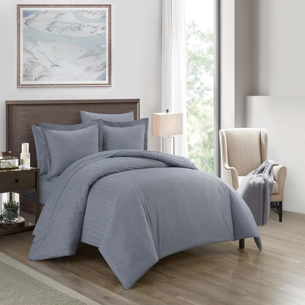 Chic Home Laurel Duvet Cover Set Graphic Herringbone Pattern Print Design Bedding - Pillow Sham Included - 2 Piece - Twin 68x90", Navy