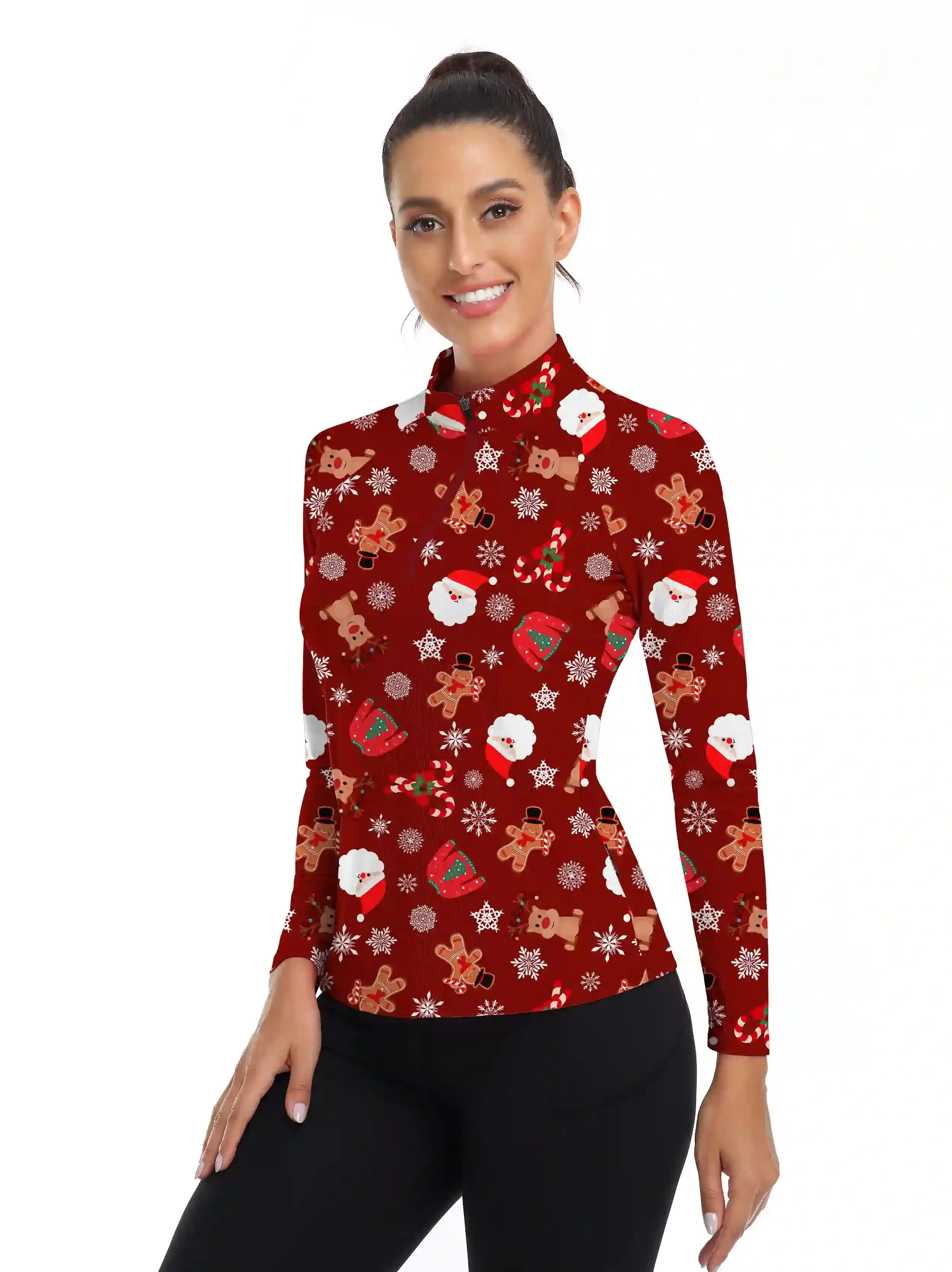 Christmas Elk Snowmen Pattern Polo Shirt for Women