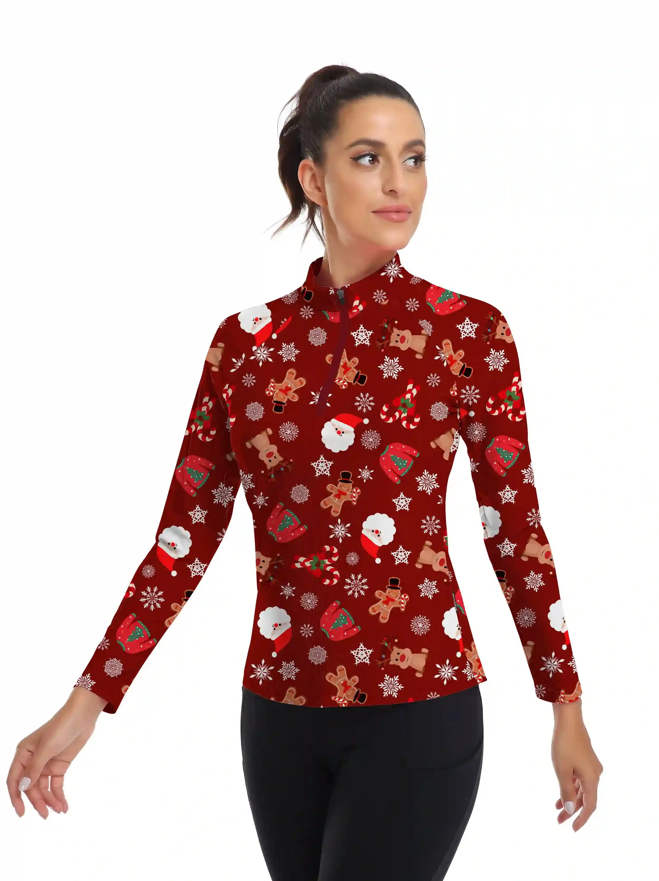 Christmas Elk Snowmen Pattern Polo Shirt for Women