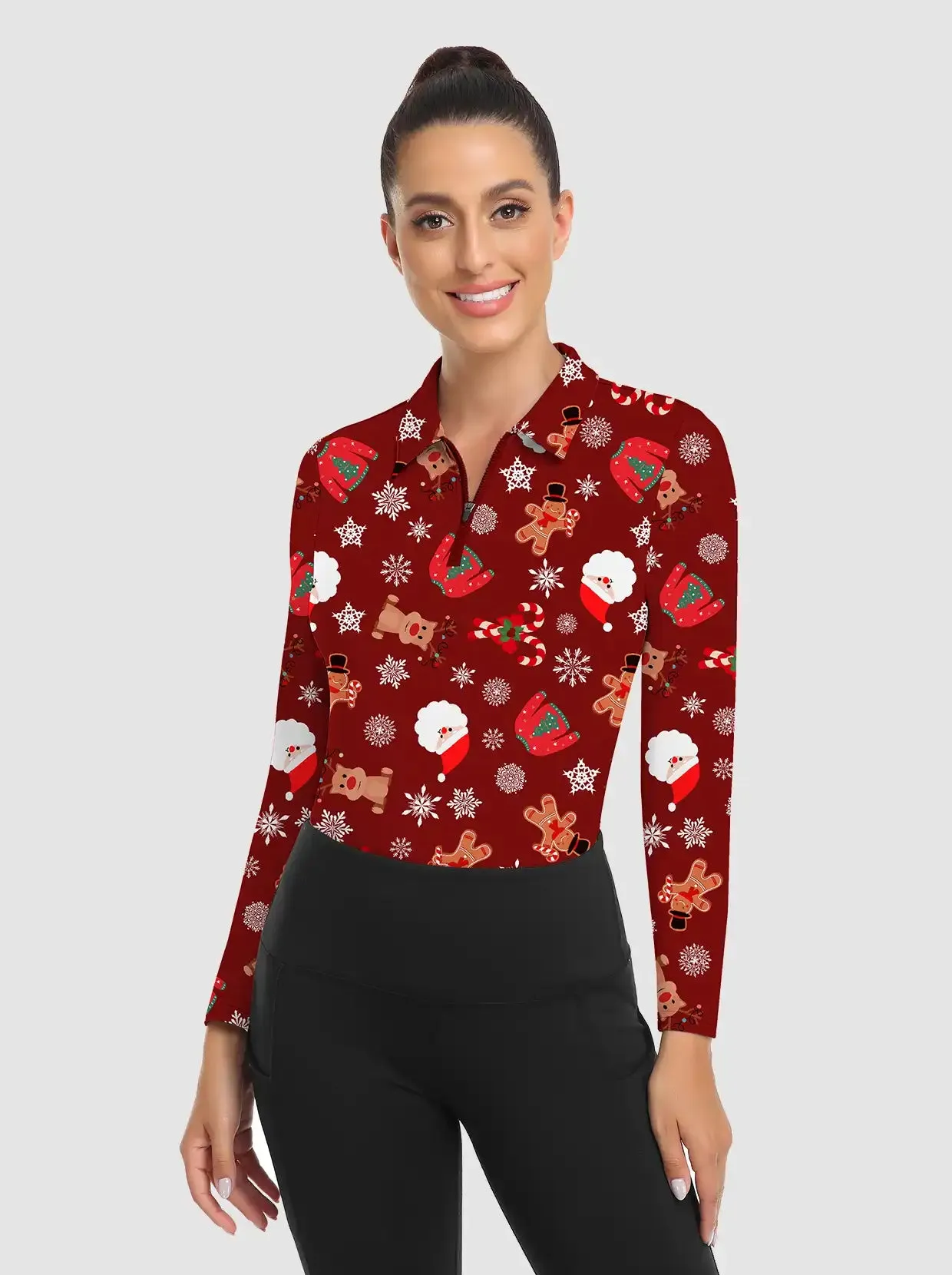 Christmas Elk Snowmen Pattern Polo Shirt for Women