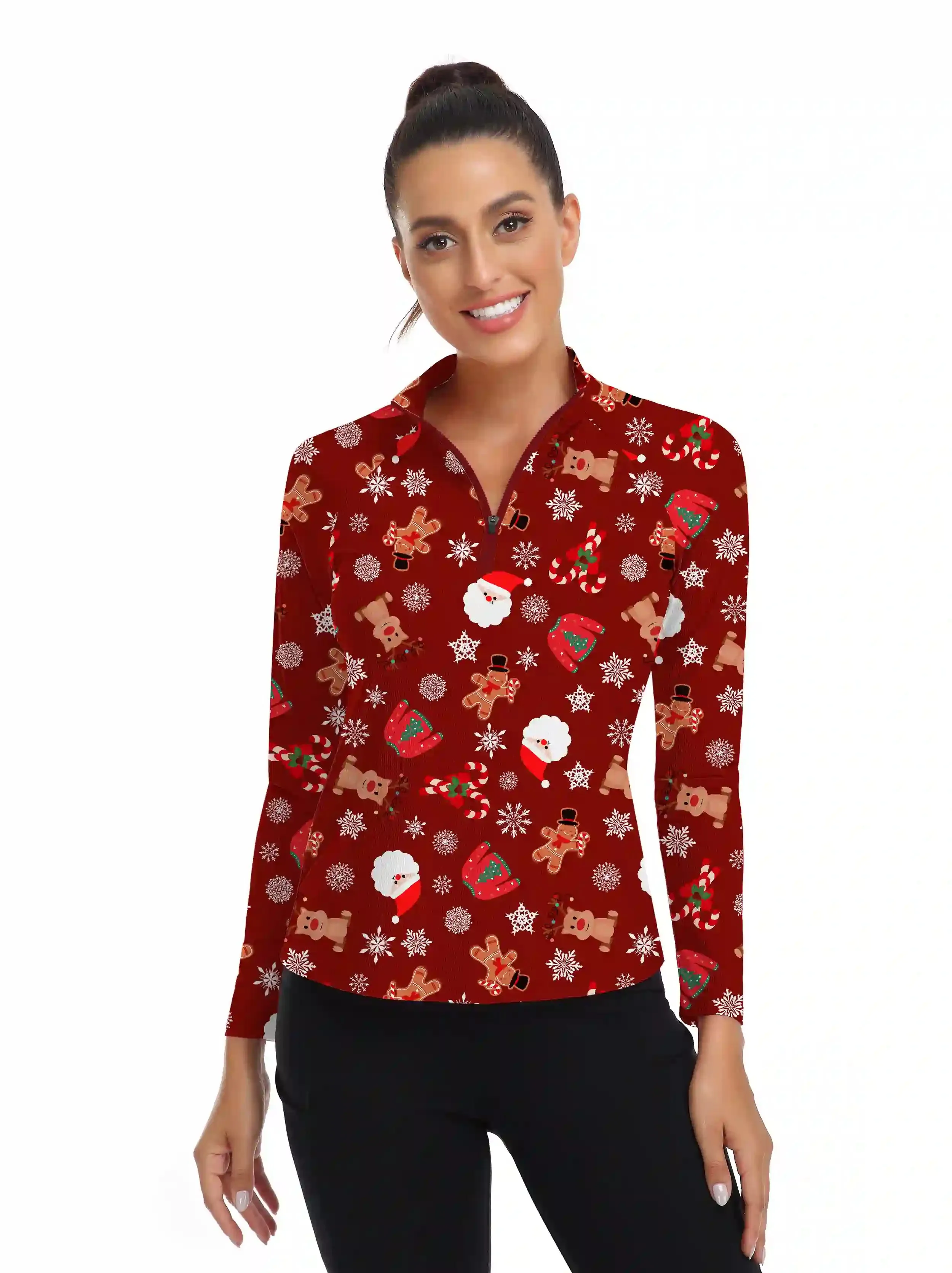 Christmas Elk Snowmen Pattern Polo Shirt for Women