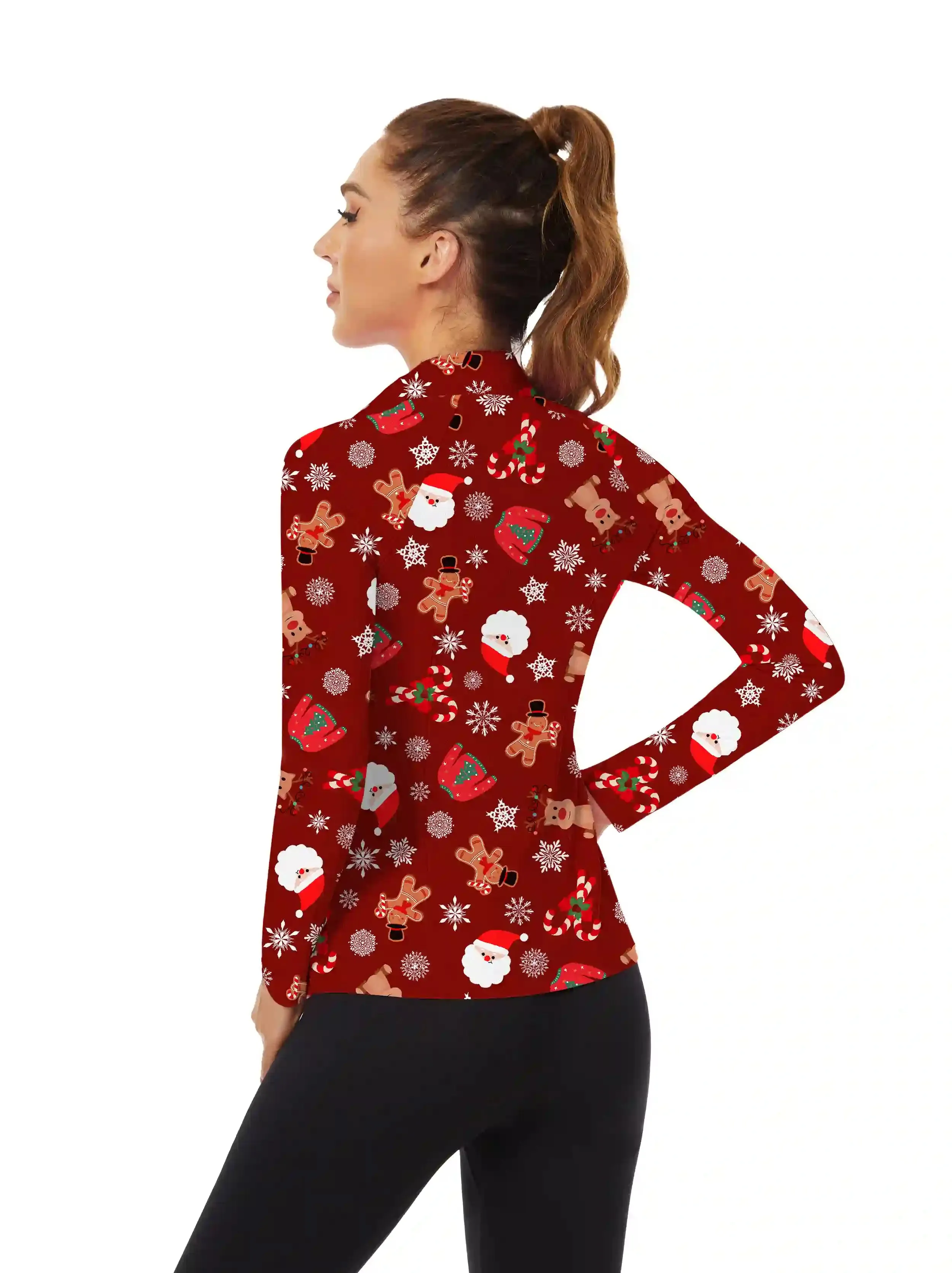 Christmas Elk Snowmen Pattern Polo Shirt for Women