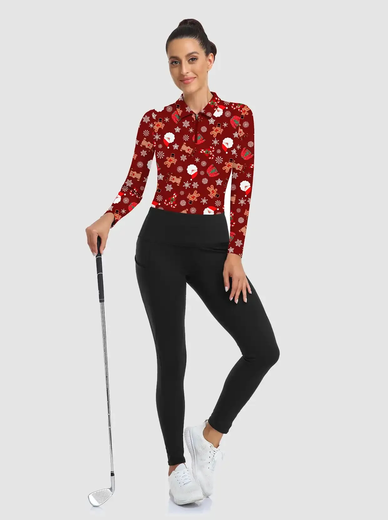 Christmas Elk Snowmen Pattern Polo Shirt for Women