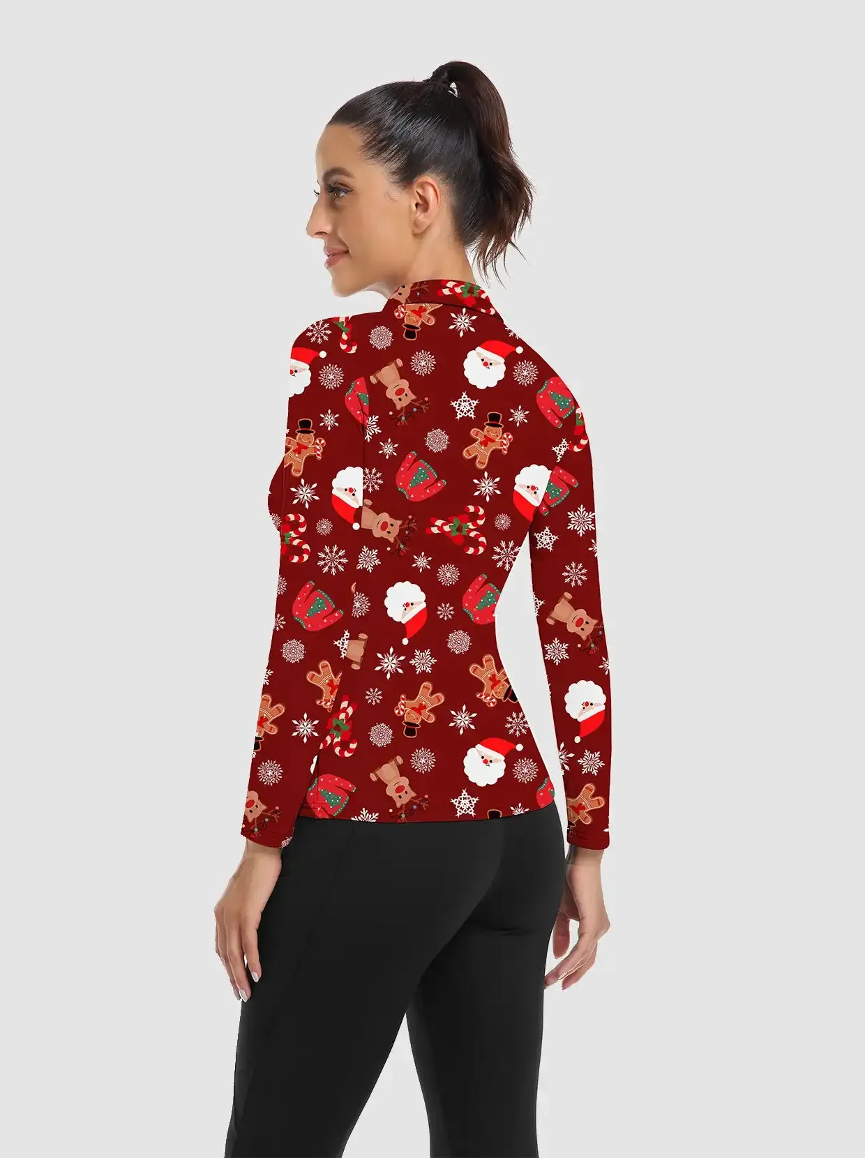 Christmas Elk Snowmen Pattern Polo Shirt for Women