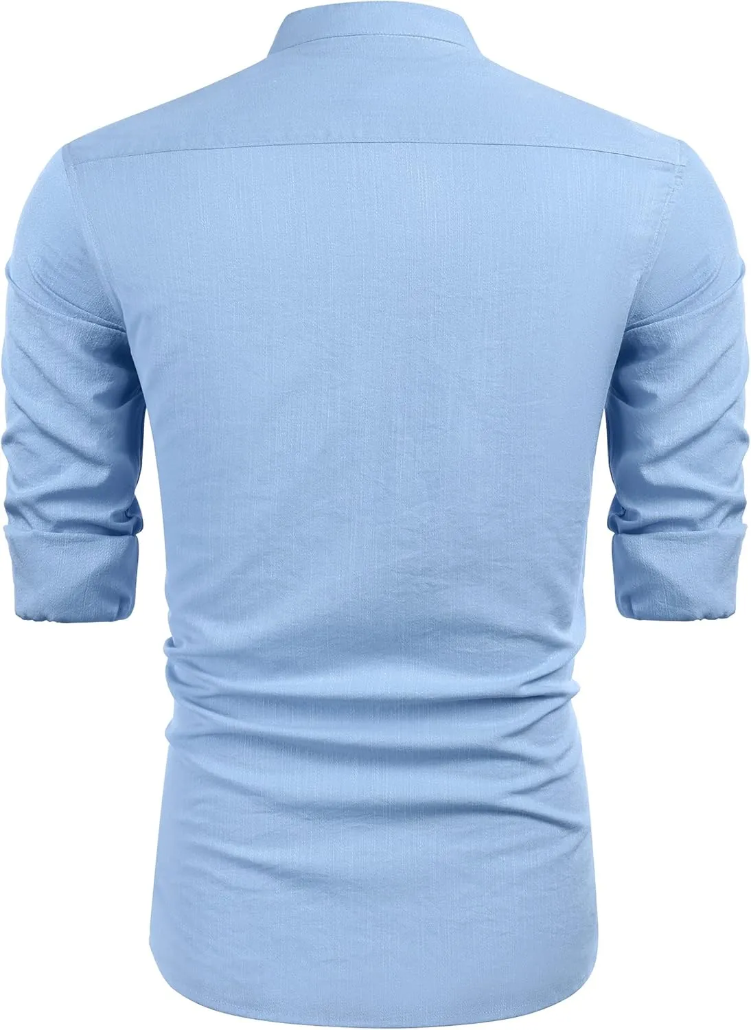 COOFANDY Men's Cuban Guayabera Shirts Casual Long Sleeve Button Down Shirts Band Collar Linen Summer Beach Shirts