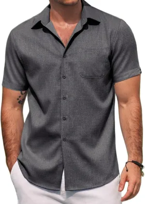 COOFANDY Men's Linen Shirts Short Sleeve Casual Shirts Summer Beach Button Down Shirts with Pocket