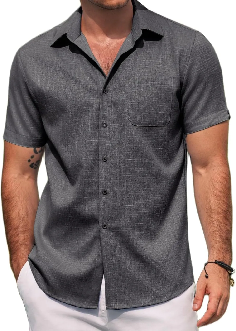 COOFANDY Men's Linen Shirts Short Sleeve Casual Shirts Summer Beach Button Down Shirts with Pocket
