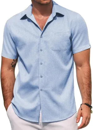 COOFANDY Men's Linen Shirts Short Sleeve Casual Shirts Summer Beach Button Down Shirts with Pocket