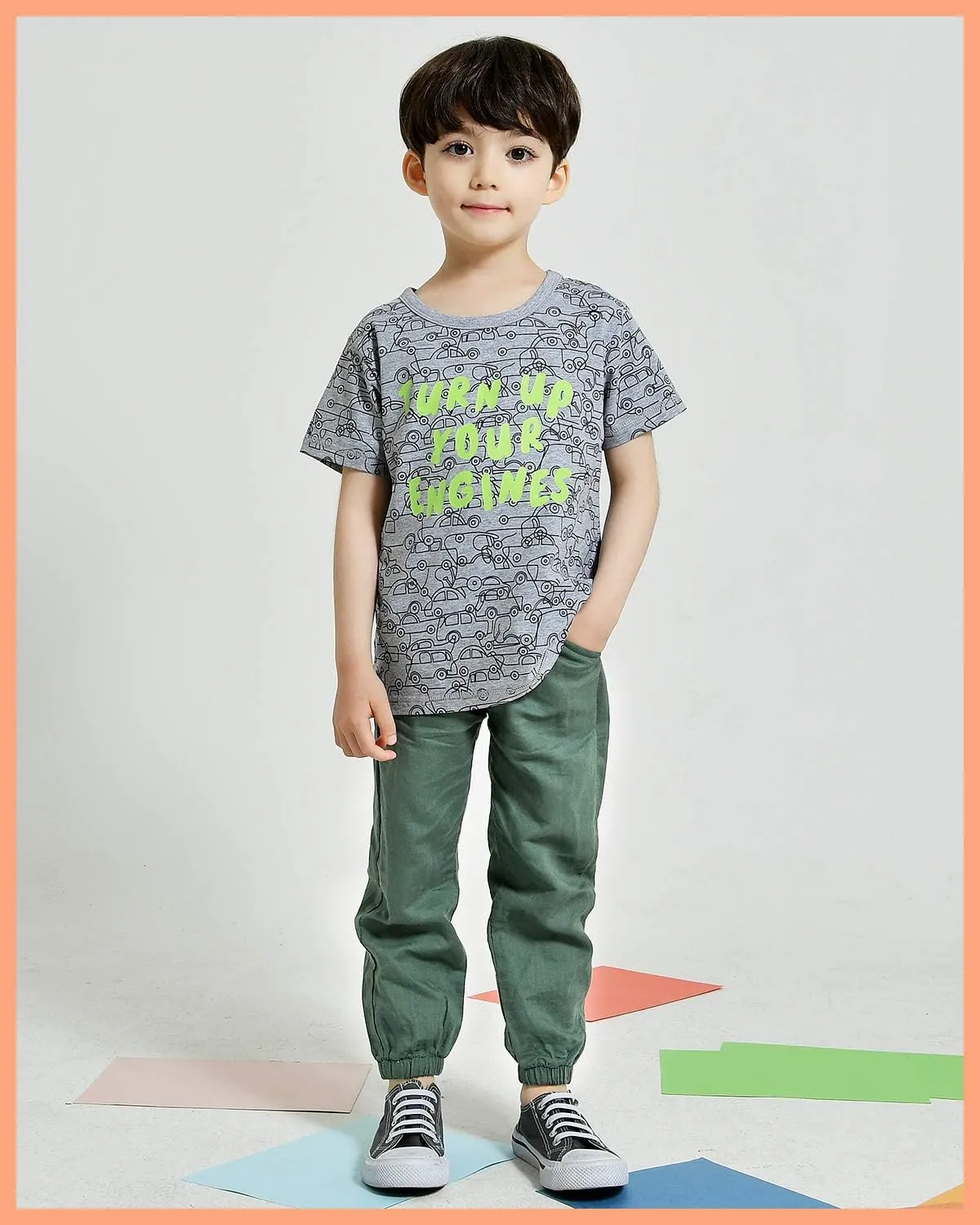 CUNYI Boys' Linen Pull-On Jogger Pants Solid Color Casual Pants